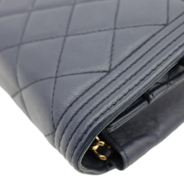 CHANEL Boy Quilted Calfskin Leather Wallet On Chain Crossbody Bag Navy Blue