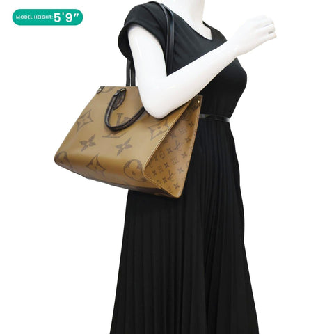 LOUIS VUITTON Onthego MM Giant Monogram Reverse Canvas Tote Bag Brown