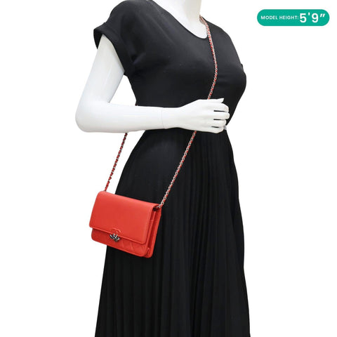 CHANEL Urban Companion Grained Calfskin Leather WOC Crossbody Bag Red