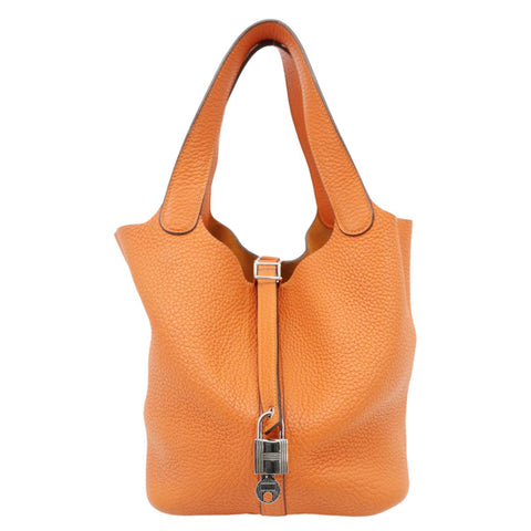 HERMES Picotin Lock 22 MM Taurillon Clemence Leather Hobo Bag Orange