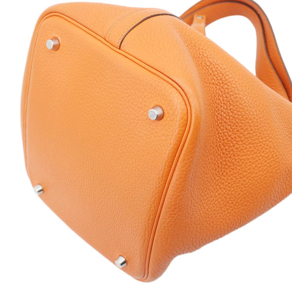 HERMES Picotin Lock 22 MM Taurillon Clemence Leather Hobo Bag Orange
