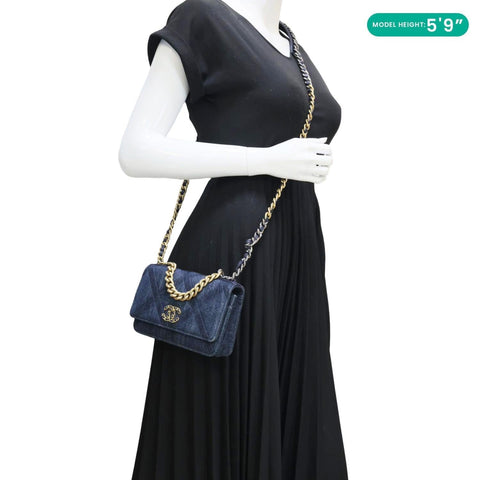 CHANEL 19 Flap Denim Wallet On Chain Shoulder Bag Blue