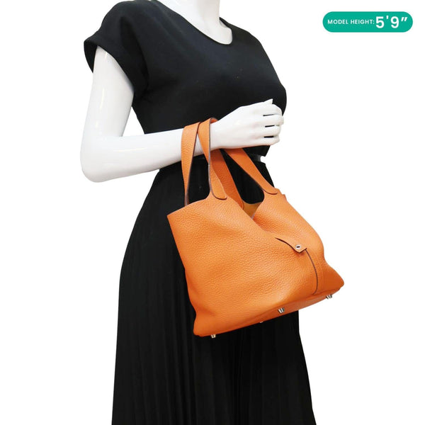 HERMES Picotin Lock 22 MM Taurillon Clemence Leather Hobo Bag Orange