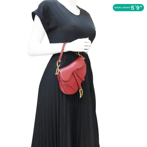 CHRISTIAN DIOR Saddle Smooth Leather Shoulder Bag Maroon