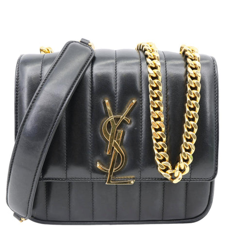YVES SAINT LAURENT Vicky Medium Vertical Quilted Leather Chain Crossbody Bag Black