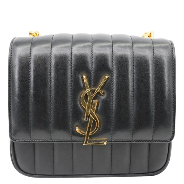 YVES SAINT LAURENT Vicky Medium Vertical Quilted Leather Chain Crossbody Bag Black