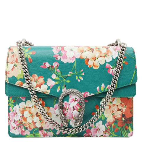 GUCCI Dionysus Medium Blooms Print Leather Shoulder Bag Green 400235