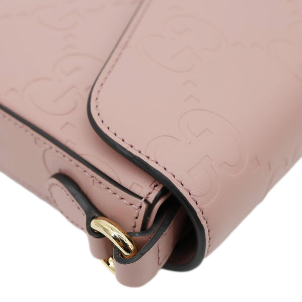 GUCCI Super Mini GG Embossed Leather Shoulder Bag Pink 772794