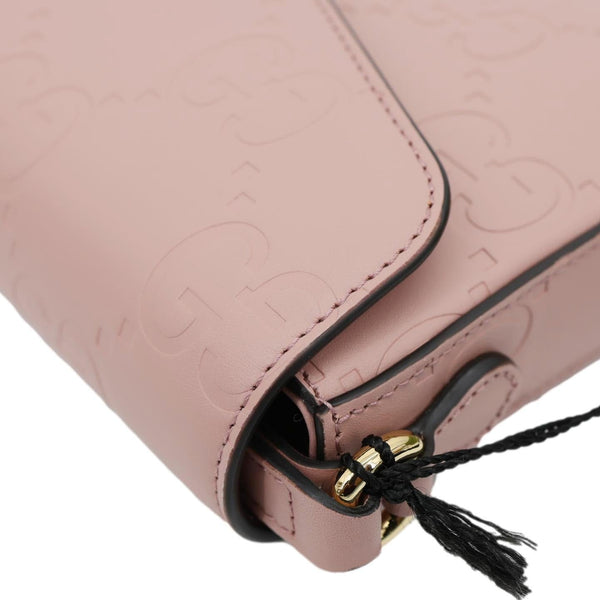 GUCCI Super Mini GG Embossed Leather Shoulder Bag Pink 772794