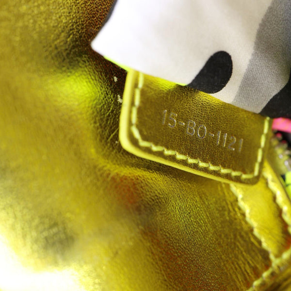 CHRISTIAN DIOR Lady Dior Mini Metallic Leather Shoulder Bag Neon Yellow