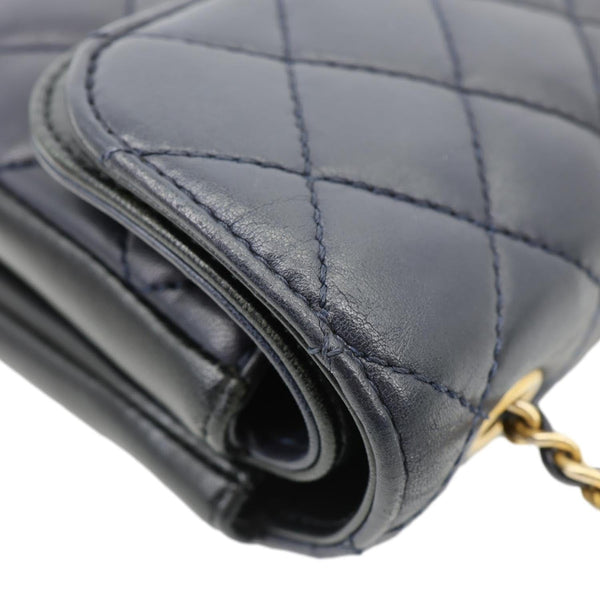 CHANEL CC Chic Double Flap Quilted Lambskin Leather Shoulder Bag Navy Blue