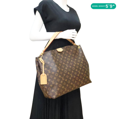 LOUIS VUITTON Graceful MM Brown Monogram Canvas Shoulder Bag - Model Holding