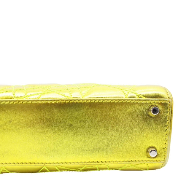 CHRISTIAN DIOR Lady Dior Mini Metallic Leather Shoulder Bag Neon Yellow
