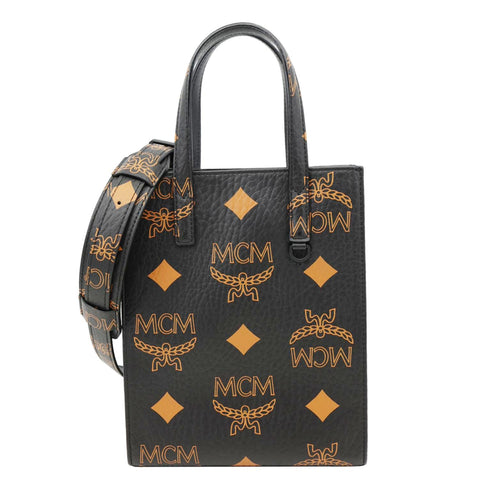 MCM Mini Maxi Aren Visetos Nappa Rectangular Tote Bag Black