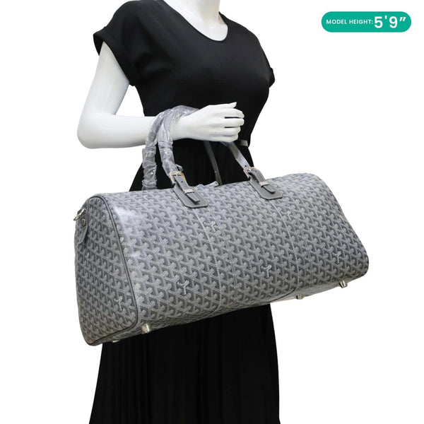 GOYARD 50 Chevron Print Canvas Boston Bag Grey