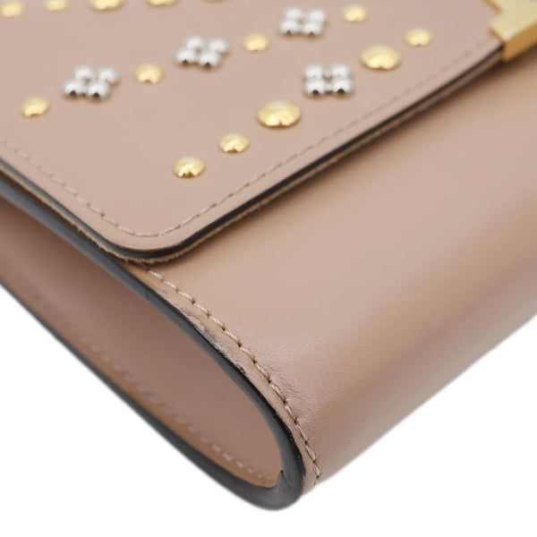 LOUIS VUITTON Chain Louise GM Studded Leather Shoulder Bag Beige