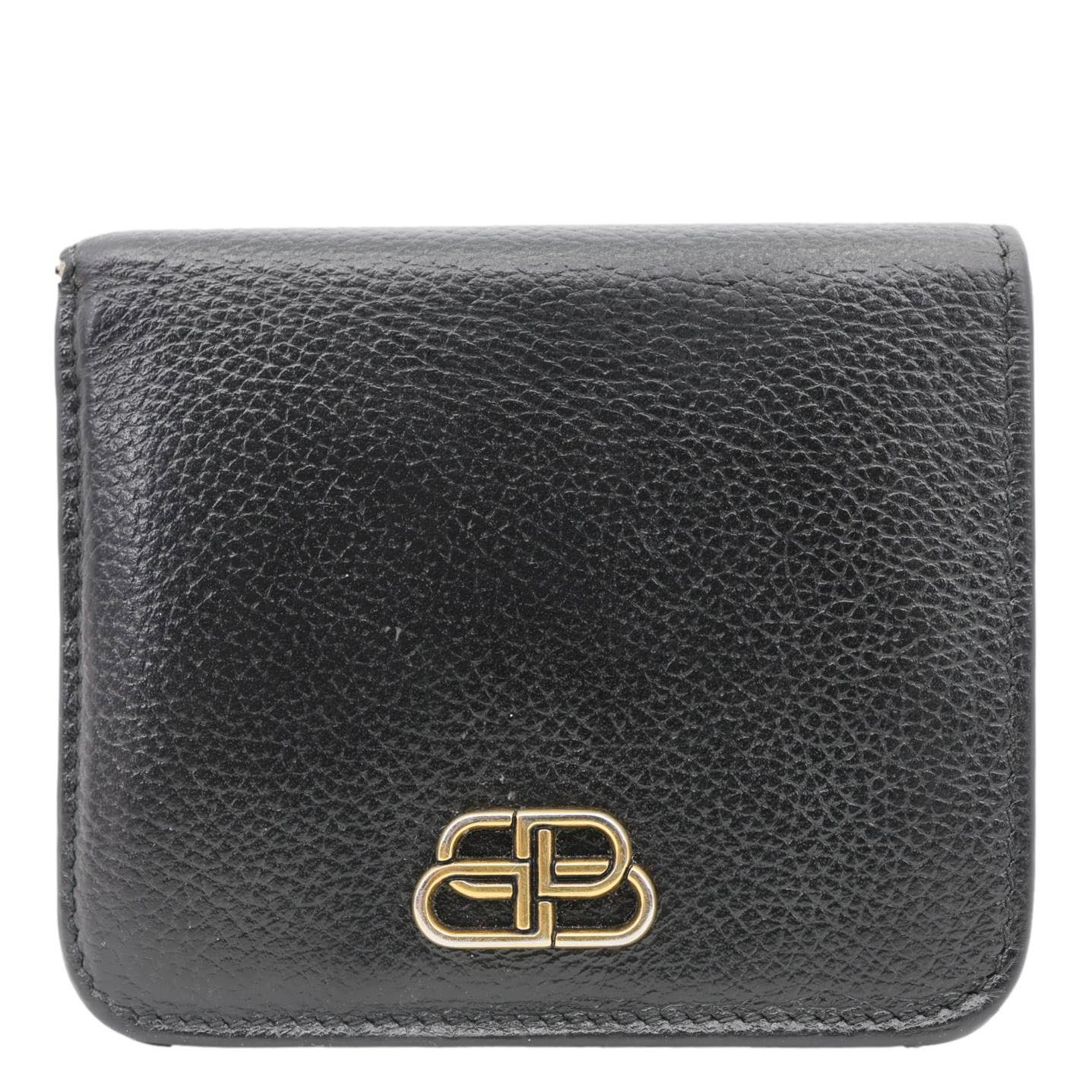 BALENCIAGA Leather Bifold Compact Wallet Black