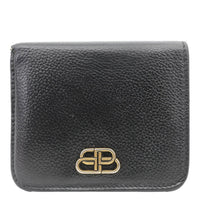 BALENCIAGA Leather Bifold Compact Wallet Black
