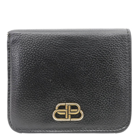 BALENCIAGA Leather Bifold Compact Wallet Black