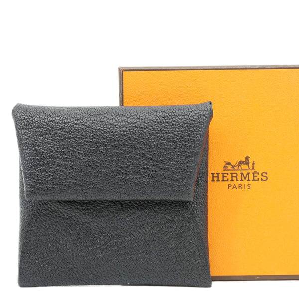 HERMES Bastia Verso Grained Goatskin Leather Coin Purse Black