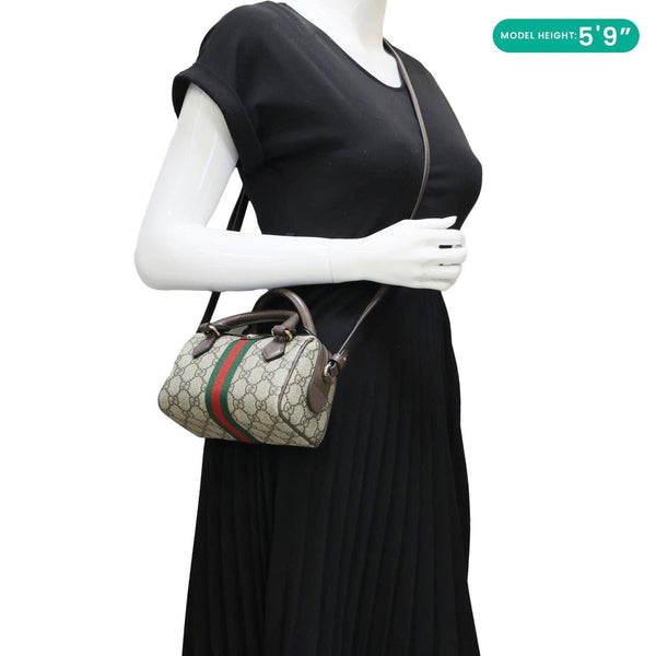 GUCCI Ophidia Mini GG Supreme Canvas Boston Shoulder Bag Beige 838478