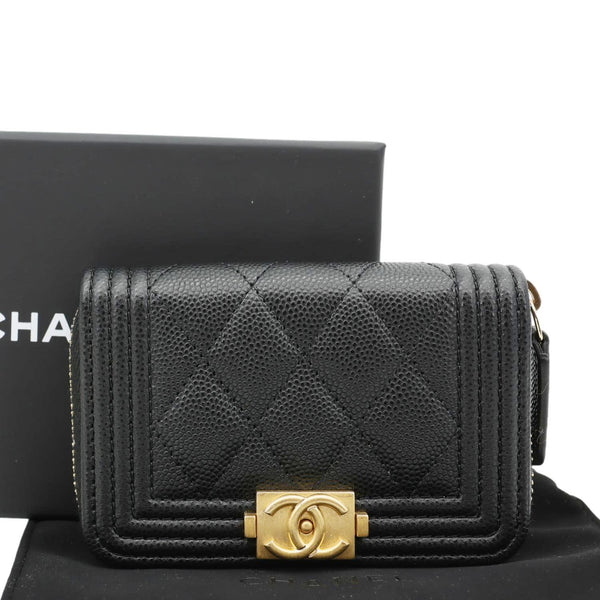 CHANEL Boy Small Caviar Leather Zip Around Wallet Black