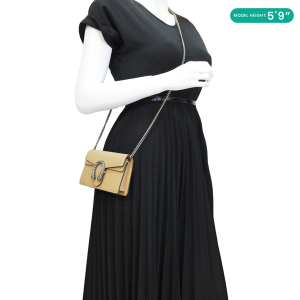 GUCCI Dionysus Mini Leather Crossbody Bag Beige 476432