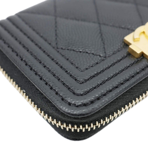 CHANEL Boy Small Caviar Leather Zip Around Wallet Black