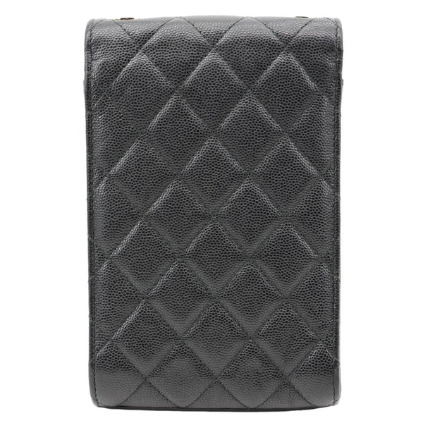 CHANEL Golden Class Quilted Caviar Leather Phone Holder Black