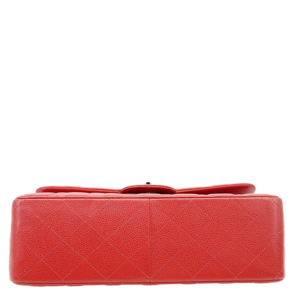 CHANEL Classic Jumbo Double Flap Quilted Caviar Leather Shoulder Bag Red