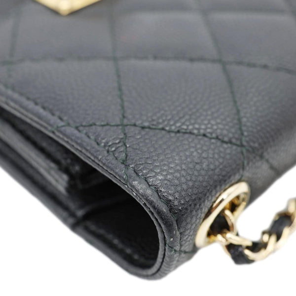 CHANEL Golden Class Quilted Caviar Leather Phone Holder Black
