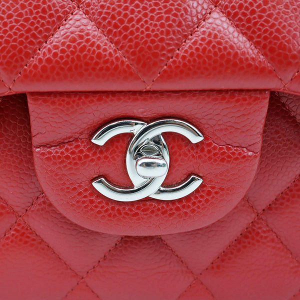 CHANEL Classic Jumbo Double Flap Quilted Caviar Leather Shoulder Bag Red