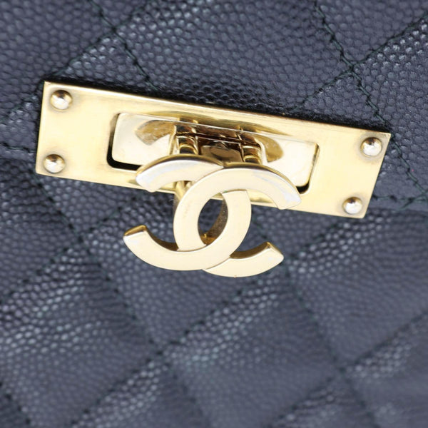 CHANEL Golden Class Quilted Caviar Leather Phone Holder Black