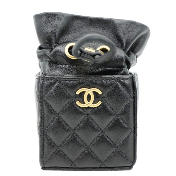 CHANEL Drawstring CC Mini Quilted Leather Bucket Crossbody Bag Black