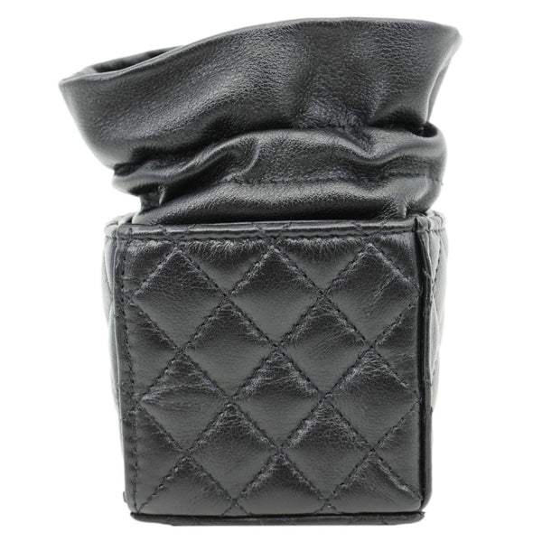 CHANEL Drawstring CC Mini Quilted Leather Bucket Crossbody Bag Black