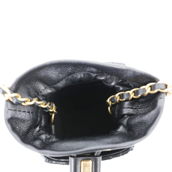 CHANEL Drawstring CC Mini Quilted Leather Bucket Crossbody Bag Black