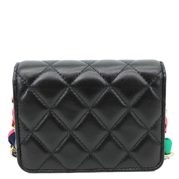 CHANEL Ribbon Flap Shiny Lambskin Quilted Leather Belt Bag Black