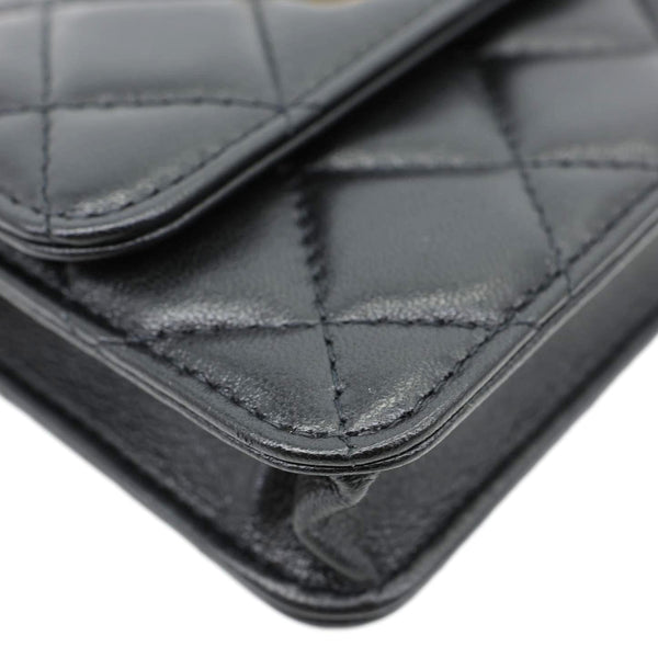 CHANEL Ribbon Flap Shiny Lambskin Quilted Leather Belt Bag Black