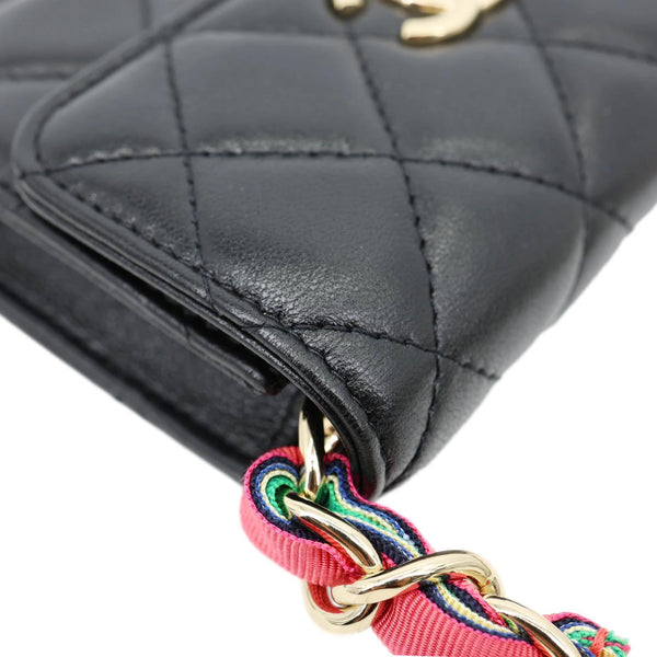 CHANEL Ribbon Flap Shiny Lambskin Quilted Leather Belt Bag Black