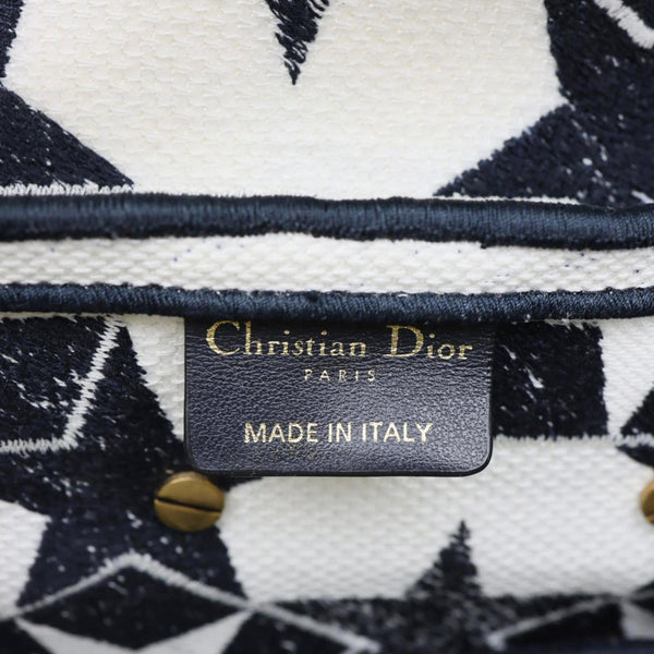 CHRISTIAN DIOR Saddle Embroidered Stars Canvas Hobo Bag White