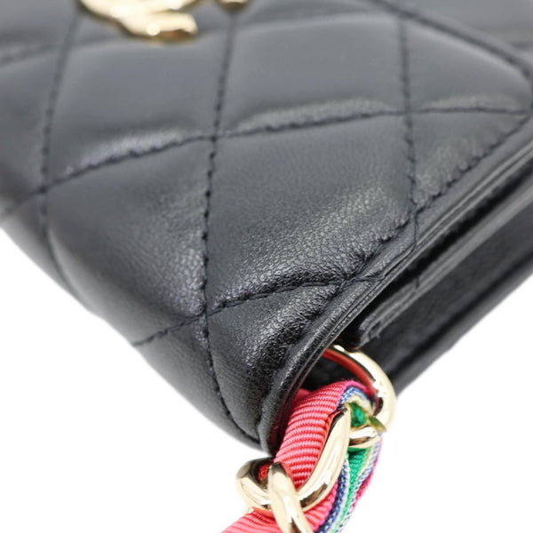 CHANEL Ribbon Flap Shiny Lambskin Quilted Leather Belt Bag Black