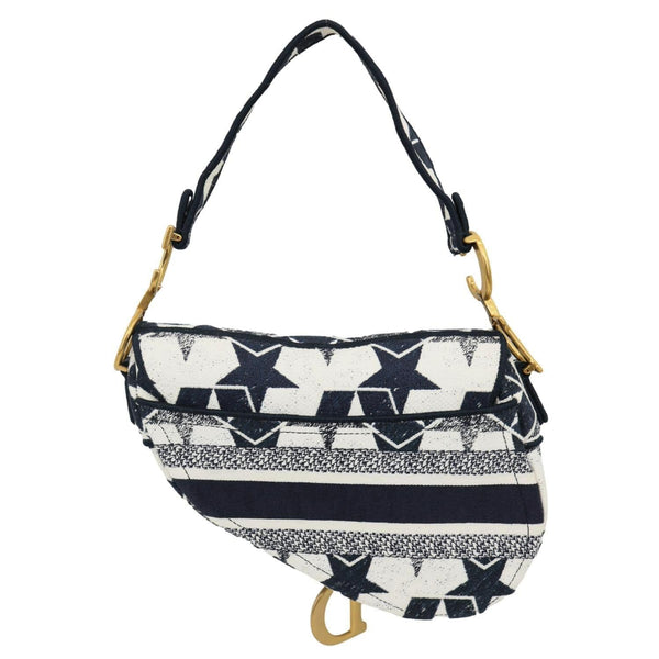CHRISTIAN DIOR Saddle Embroidered Stars Canvas Hobo Bag White