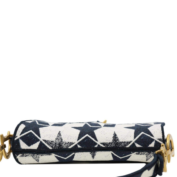 CHRISTIAN DIOR Saddle Embroidered Stars Canvas Hobo Bag White