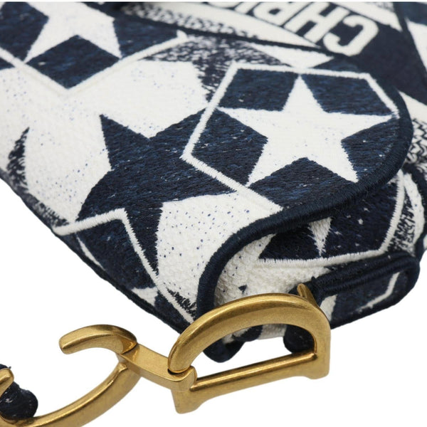 CHRISTIAN DIOR Saddle Embroidered Stars Canvas Hobo Bag White