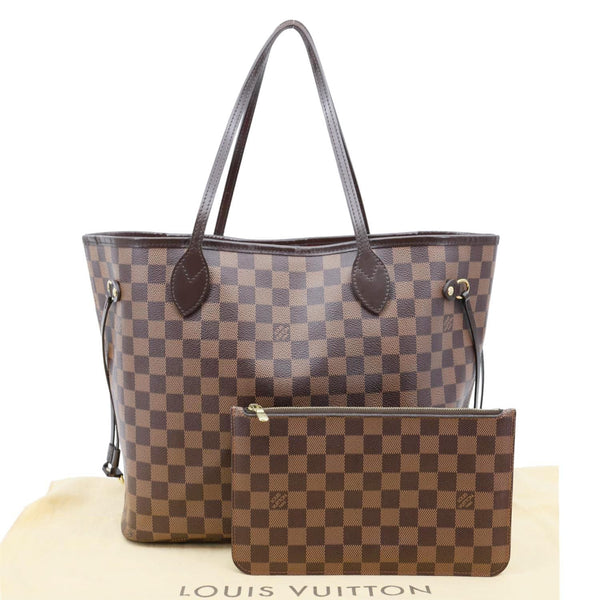 LOUIS VUITTON Neverfull MM Damier Ebene Tote Bag Brown