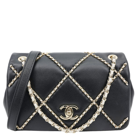 CHANEL Entwined Flap Small Lambskin Leather Chain Crossbody Black