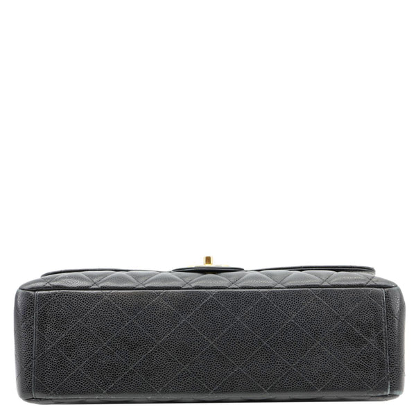 CHANEL Classic Double Flap Maxi Caviar Leather Shoulder Bag Black