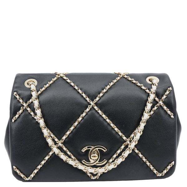 CHANEL Entwined Flap Small Lambskin Leather Chain Crossbody Black