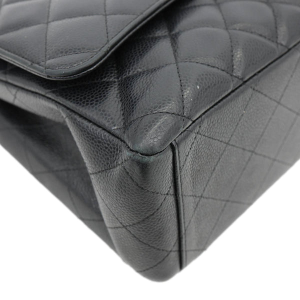 CHANEL Classic Double Flap Maxi Caviar Leather Shoulder Bag Black