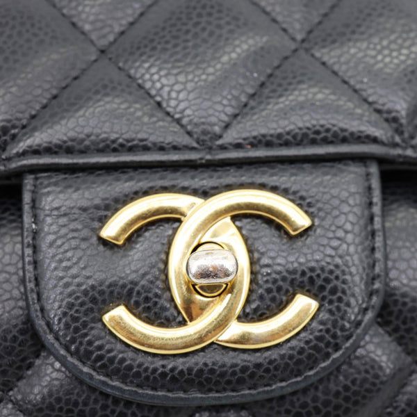 CHANEL Classic Double Flap Maxi Caviar Leather Shoulder Bag Black